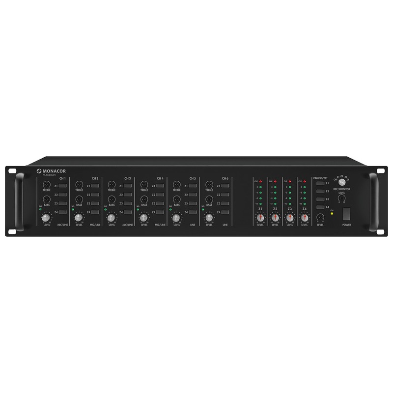 Mixer multi-room/multi-zone cu 4 zone, 6 canale, 6 intrari, PA-6040MPX, Monacor 1 Mixer multi-zona Monacor PA-6040MPX 4 zone 6 canale Avi Systems