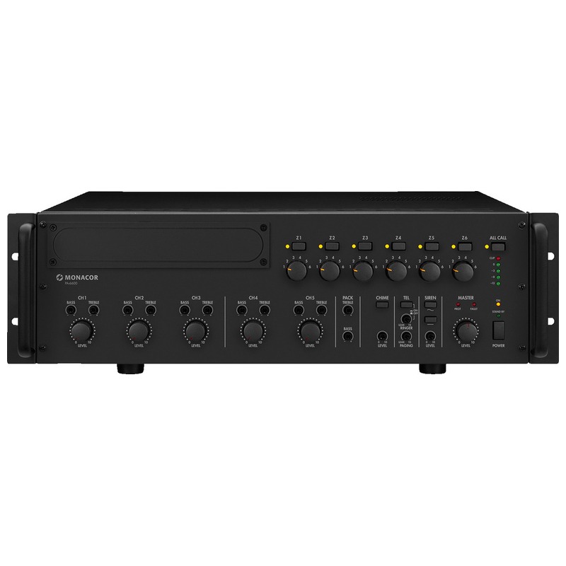 Amplificator zonal, cu mixer integrat, pentru adresare publica, cu 6 zone, 100 V, 1 x 600 W, PA-660, Monacor 1 Amplificator zonal, cu mixer integrat, pentru adresare publica, cu 6 zone, 100 V, 1 x 600 W, PA-660, Monacor