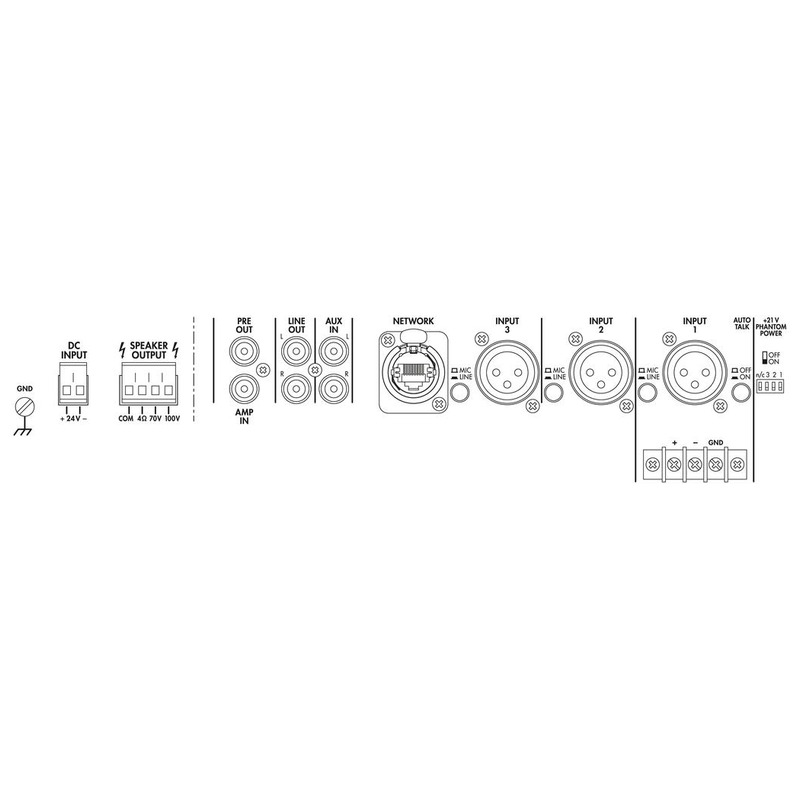 Amplificator zonal cu modul Dante si mixer integrat, pentru adresare publica, 70/100 V, 4Ω, 1 x 120 W, PA-900DT, Monacor 2 Amplificator zonal cu modul Dante si mixer integrat, pentru adresare publica, 70/100 V, 4Ω, 1 x 120 W, PA-900DT, Monacor - imagine 2
