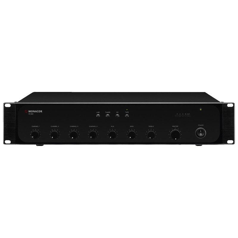 Amplificator zonal, cu mixer integrat, pentru adresare publica, 70/100 V, 4Ω, 1 x 240 W, PA-924, Monacor 1 Amplificator zonal, cu mixer integrat, pentru adresare publica, 70/100 V, 4Ω, 1 x 240 W, PA-924, Monacor
