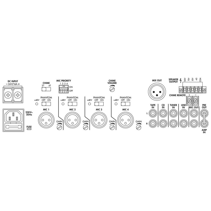 Amplificator zonal, cu mixer integrat, pentru adresare publica, 70/100 V, 4Ω, 1 x 240 W, PA-924, Monacor 3 Amplificator zonal, cu mixer integrat, pentru adresare publica, 70/100 V, 4Ω, 1 x 240 W, PA-924, Monacor - imagine 3