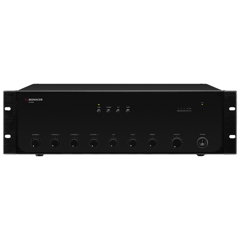 Amplificator zonal, cu mixer integrat, pentru adresare publica, 70/100 V, 4Ω, 1 x 480 W, PA-948, Monacor 1 Amplificator zonal, cu mixer integrat, pentru adresare publica, 70/100 V, 4Ω, 1 x 480 W, PA-948, Monacor