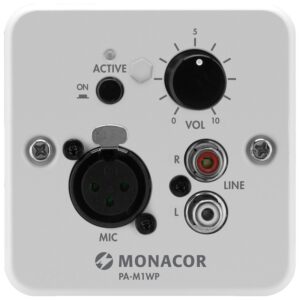 Modul de perete, pentru inserarea locală a semnalelor audio în amplificatorul de mixaj PA matriceal PA-M224 sau PA-M412, pentru o zona, PA-M1WP, Monacor 1 Modul de perete, pentru inserarea locală a semnalelor audio în amplificatorul de mixaj PA matriceal PA-M224 sau PA-M412, pentru o zona, PA-M1WP, Monacor