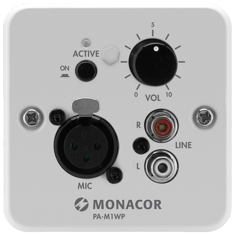 Modul de perete, pentru inserarea locală a semnalelor audio în amplificatorul de mixaj PA matriceal PA-M224 sau PA-M412, pentru o zona, PA-M1WP, Monacor 1 Modul de perete, pentru inserarea locală a semnalelor audio în amplificatorul de mixaj PA matriceal PA-M224 sau PA-M412, pentru o zona, PA-M1WP, Monacor