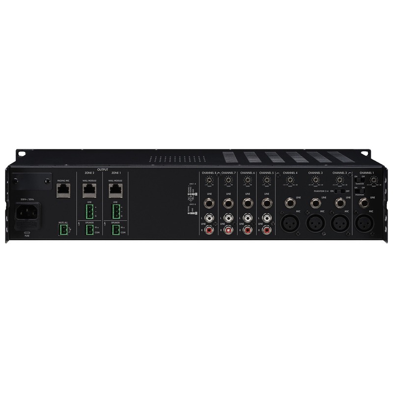 Amplificator matricial cu mixer integrat, pentru adresare publica, cu 2 zone, 8 canale, 100 V, 2 x 240 W, PA-M224, Monacor 3 Amplificator matricial cu mixer integrat, pentru adresare publica, cu 2 zone, 8 canale, 100 V, 2 x 240 W, PA-M224, Monacor - imagine 3