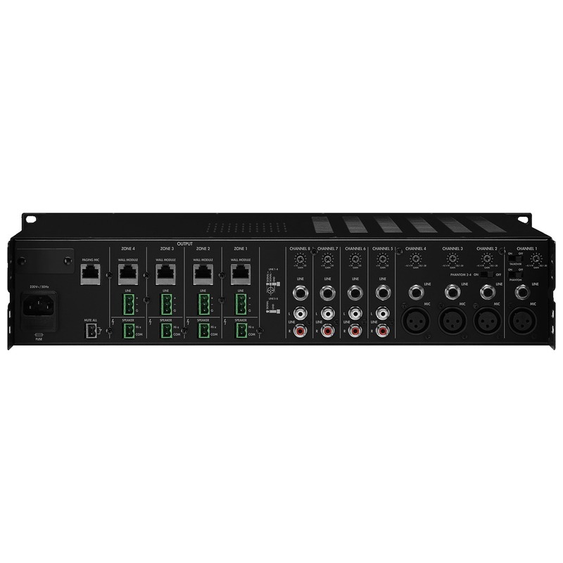 Amplificator matricial cu mixer integrat, pentru adresare publica, cu 4 zone, 8 canale, 100 V, 4 x 120 W, PA-M412, Monacor 3 Amplificator matricial cu mixer integrat, pentru adresare publica, cu 4 zone, 8 canale, 100 V, 4 x 120 W, PA-M412, Monacor - imagine 3