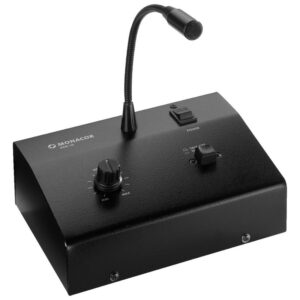 Amplificator cu microfon de paginare zonală, pentru adresare publica, 10W, 4-16 Ω, PAM-10, Monacor