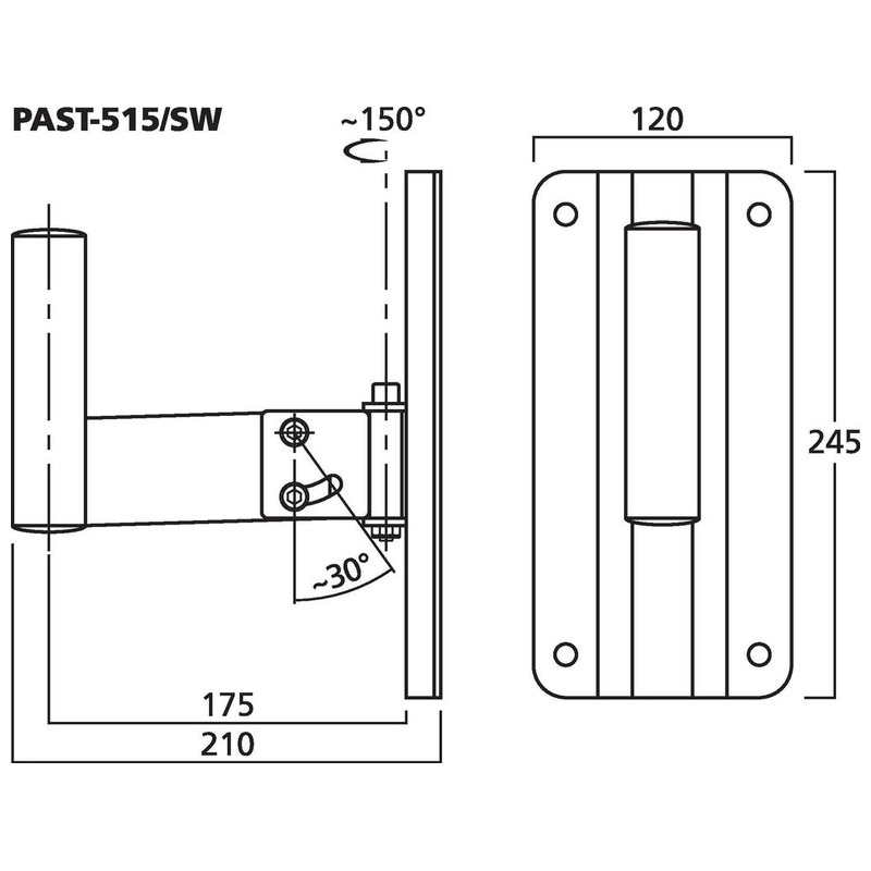 Suport de perete compact pentru sisteme de difuzoare PA, PAST-515/SW, Monacor 2 Suport de perete compact pentru sisteme de difuzoare PA, PAST-515/SW, Monacor - imagine 2