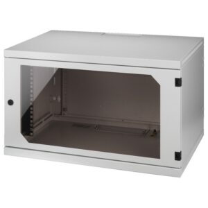 Rack de perete, 6 RU, pentru dispozitive de 482 mm (19″), fata de sticla securizata, RACK-6W, Monacor
