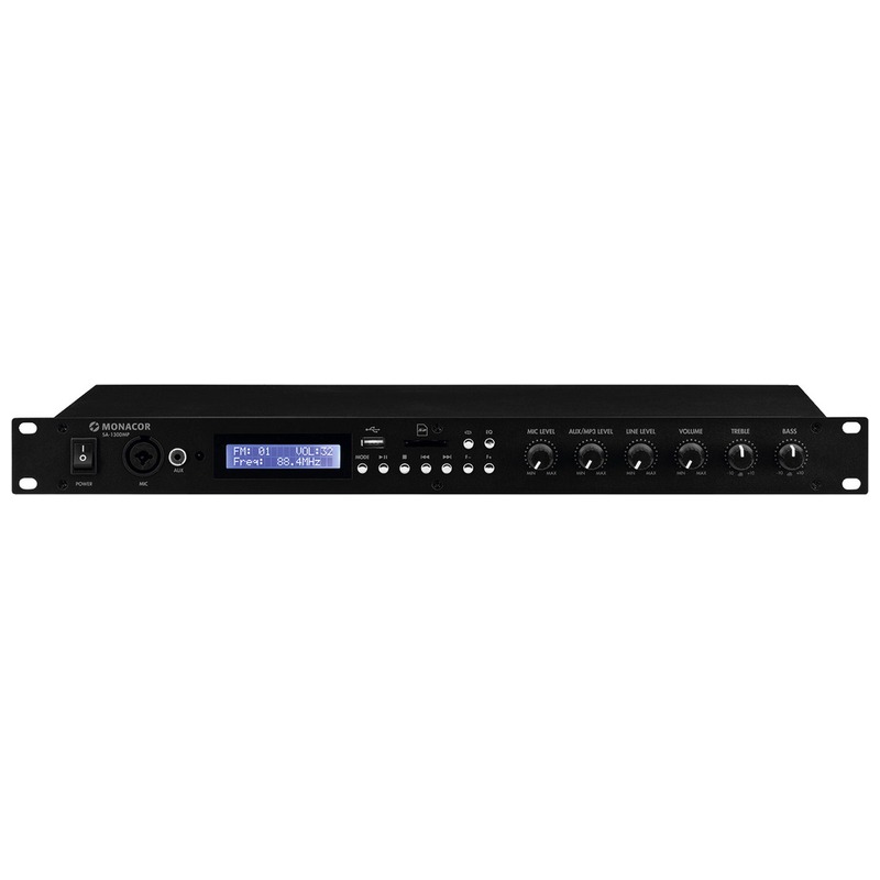 Amplificator de mixaj stereo, 130 W, cu player MP3 integrat, receptor Bluetooth, radio FM și port USB, 4Ω, 8Ω, 2 x 75 W / 2 x 45 W, SA-130DMP, Monacor 1 Amplificator de mixaj stereo 130W Monacor SA-130DMP cu Bluetooth si radio FM