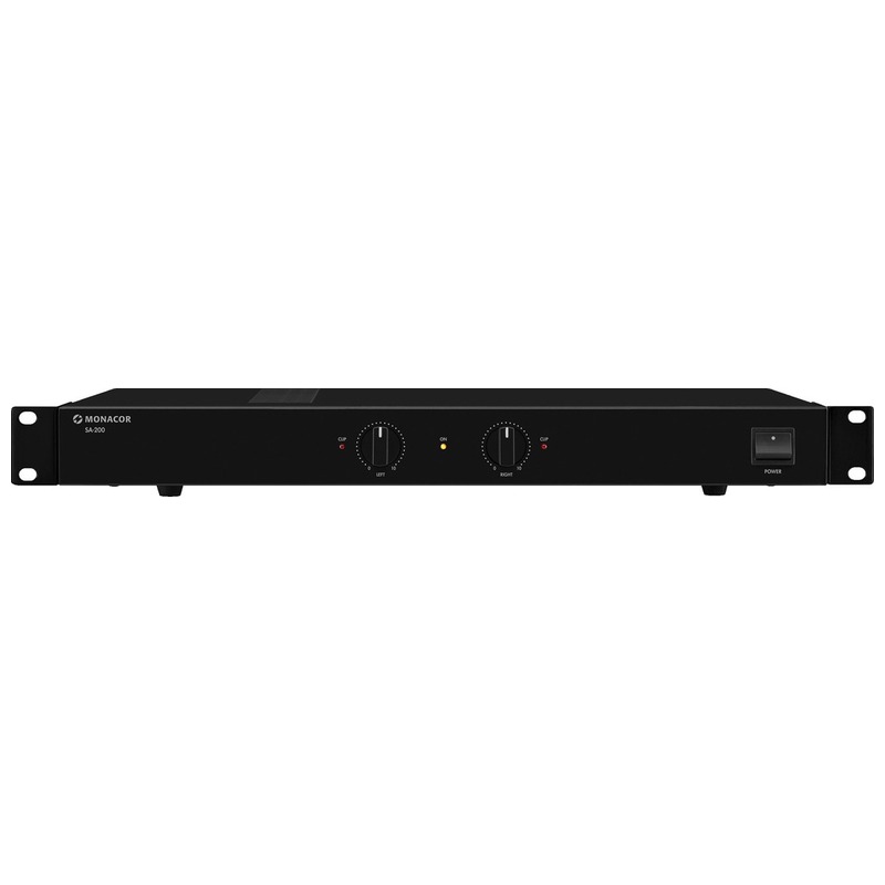 Amplificator stereo universal 100 W, pentru adresare publica, cu 2 canale, 4Ω, 8Ω, 2 x 50 W / 2 x 30 W, SA-200, Monacor 1 Amplificator stereo universal 100 W, pentru adresare publica, cu 2 canale, 4Ω, 8Ω, 2 x 50 W / 2 x 30 W, SA-200, Monacor