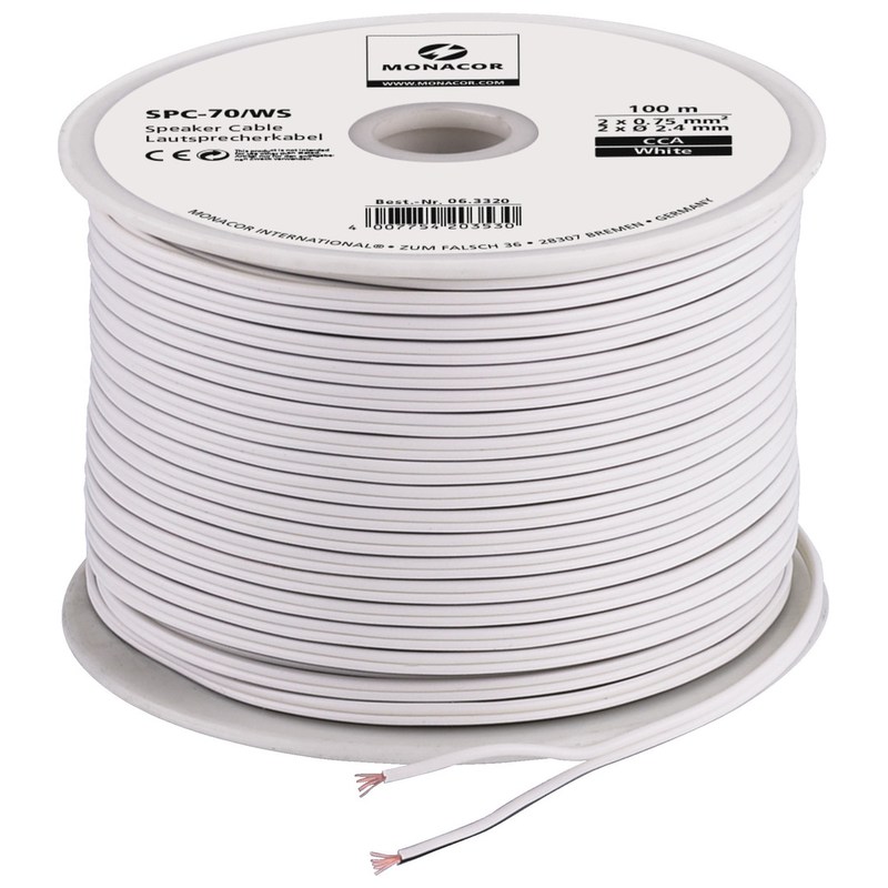Cablu difuzor calitate economica, 2 x 0,75 mm2, 100 m, CCA, alb, SPC-70/WS, Monacor 2 Cablu difuzor calitate economica, 2 x 0,75 mm2, 100 m, CCA, alb, SPC-70/WS, Monacor - imagine 2