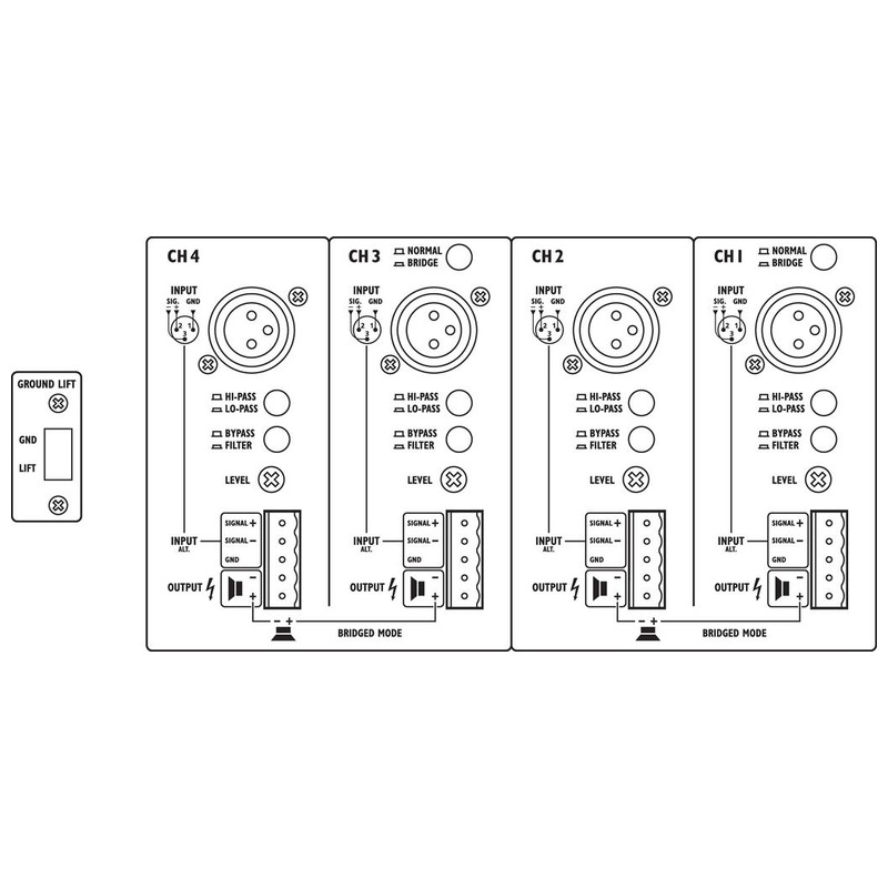 Amplificator cu limitator integrat, pentru adresare publica, cu 4 canale, 640 W, 4Ω / 4 x 160 W, 8Ω / 4 x 100 W, STA-1504, Monacor 2 Amplificator cu limitator integrat, pentru adresare publica, cu 4 canale, 640 W, 4Ω / 4 x 160 W, 8Ω / 4 x 100 W, STA-1504, Monacor - imagine 2