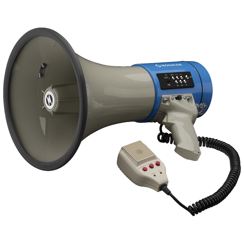 Portavoce cu microfon de mana, cu modul MP3 inclus, 25 W, 110 dB, sirena, control al volumului, TM-17M, Monacor 1 Portavoce cu microfon de mana, cu modul MP3 inclus, 25 W, 110 dB, sirena, control al volumului, TM-17M, Monacor