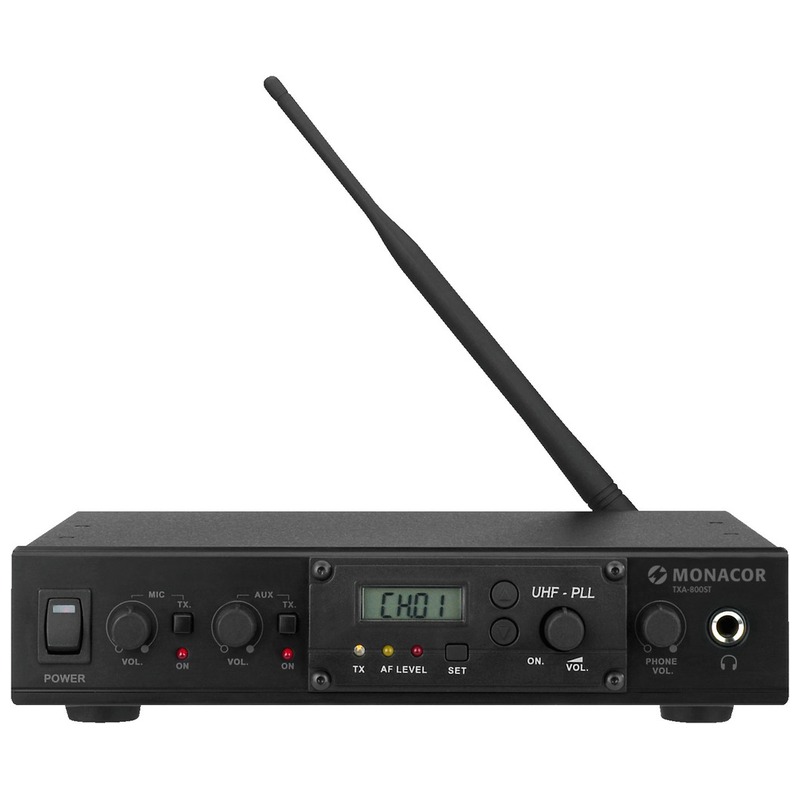 Transmitator stationar audio mono UHF PLL pe 16 canale, pana la 30 metri transmisie, TXA-800ST, Monacor 1 transmitator audio stationar Monacor TXA-800ST sistem wireless 16 canale