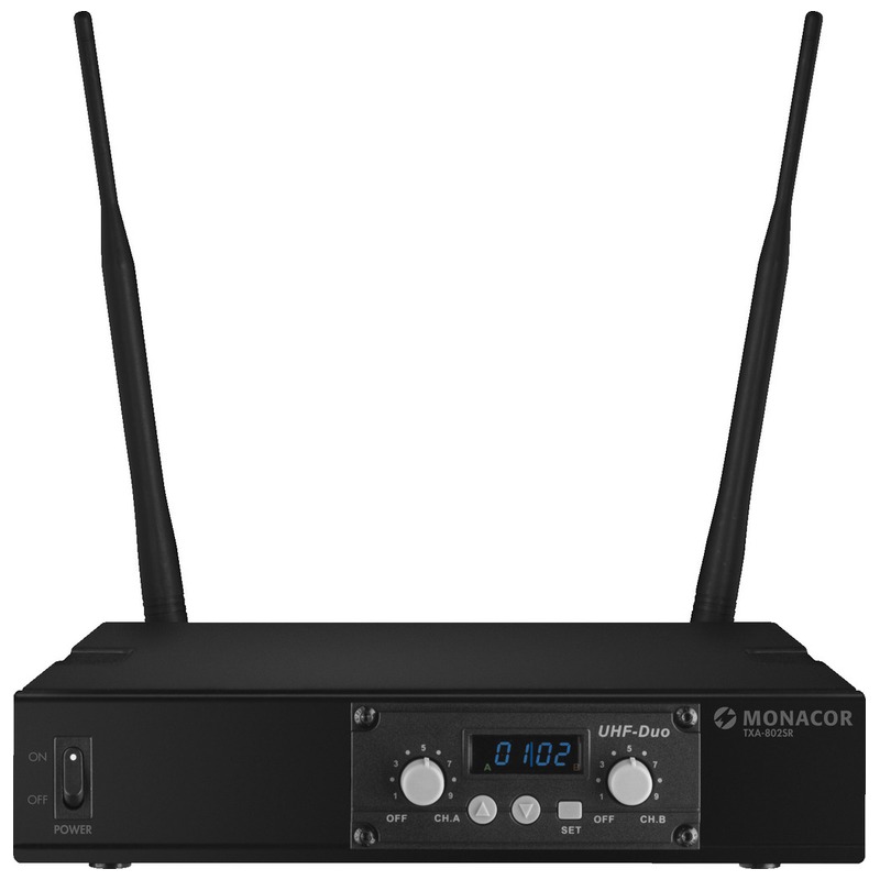 Receptor stationar UHF PLL pe 2 x 16 canale, TXA-802SR, Monacor 1 Receptor stationar UHF PLL pe 2 x 16 canale, TXA-802SR, Monacor
