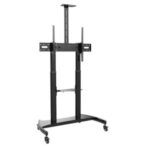 Stand pentru monitor/TV, de podea, cu roti, raft AV și suport pentru cameră, diagonale 60″-100″, maxim 100 kg, Blackmount BM-T100, inaltime reglabila, negru