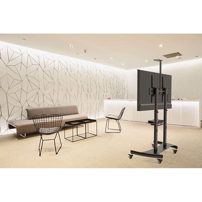 Stand pentru monitor/TV, de podea, cu roti, raft AV și suport pentru cameră, diagonale 60″-100″, maxim 100 kg, Blackmount BM-T100, inaltime reglabila, negru 4 Stand pentru monitor/TV, de podea, cu roti, raft AV și suport pentru cameră, diagonale 60″-100″, maxim 100 kg, Blackmount BM-T100, inaltime reglabila, negru - imagine 4