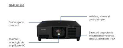 Videoproiector de instalare fixa laser EPSON EB-PU2220B, rezolutie WUXGA (Îmbunătățire 4K, 1920 x 1200), 3LCD, 20.000 lumeni, contrast 5.000.000:1, 20.000 ore de functionare, negru 2 Videoproiector de instalare fixa laser EPSON EB-PU2220B, rezolutie WUXGA (Îmbunătățire 4K, 1920 x 1200), 3LCD, 20.000 lumeni, contrast 5.000.000:1, 20.000 ore de functionare, negru - imagine 2